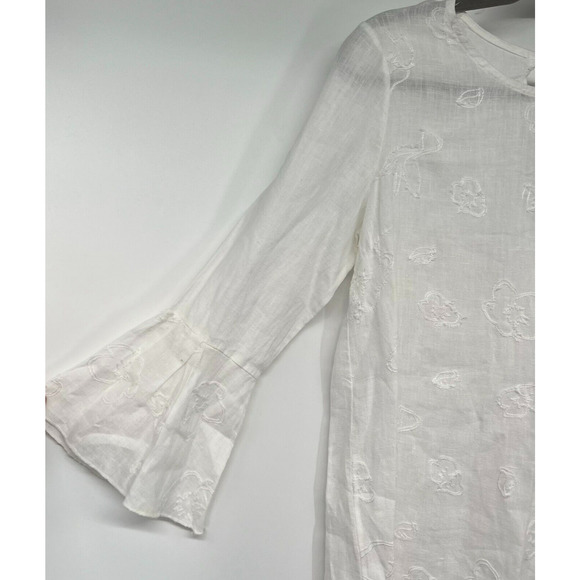 Luisa Perla Mini Dress Sz M White Embroidered Bell Sleeves Round Neck Keyhole - Picture 4 of 9